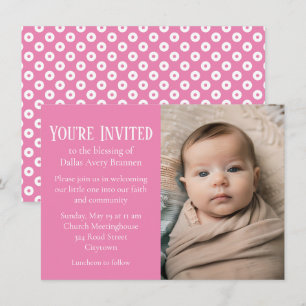 Invitation Pois rose et blanc - photo Bénédiction bébé