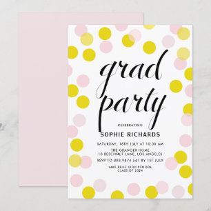 Invitation Pois rose et jaune Confetti Graduation Party