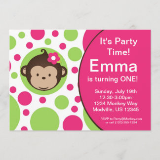 Invitation Pois roses de Mod Monkey fête d'anniversaire Invit