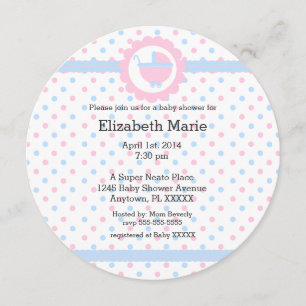 Invitation Pois roses et bleus-rond de Baby shower