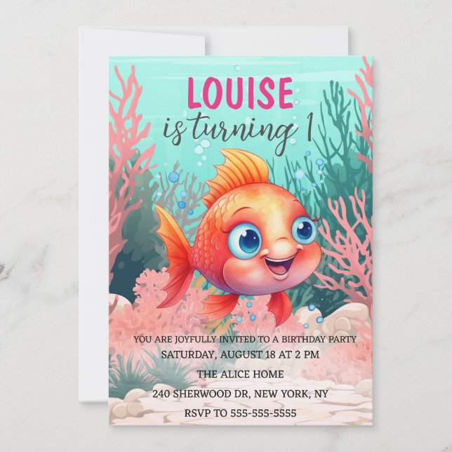 Invitation Poisson d'aquarelle sous la mer Anniversaire (Devant)