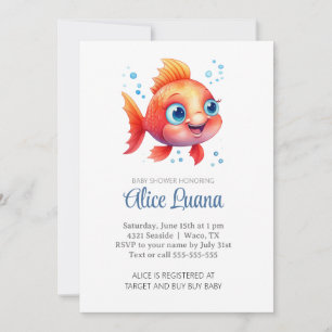 Invitation Poisson d'aquarelle sous le Baby shower marin