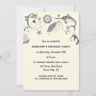 Invitation Poisson et tatouages nautiques Ocean Theme Party