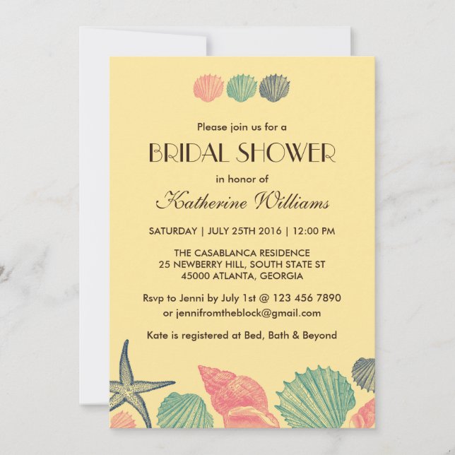 Invitation Poisson-étoile jaune Coquillages Douche nuptiale I (Devant)