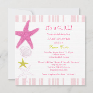 Invitation Poisson-étoile rose, Baby shower nautique