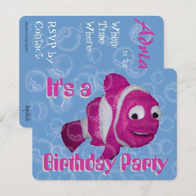 Invitation Poisson rose fête d'anniversaire (Devant / Derrière)