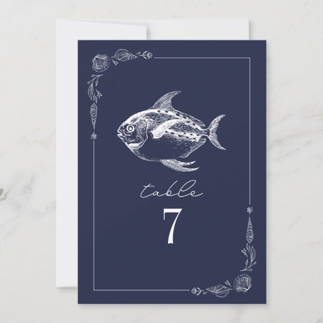 Invitation Poisson rustique bleu foncé Mariage Numéro de tabl (Devant)