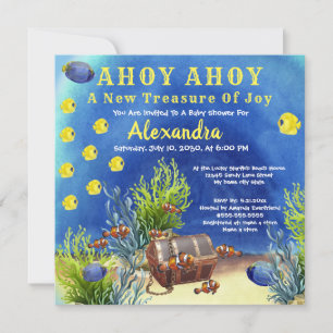 Invitation Poisson sous la mer, Baby shower trésor