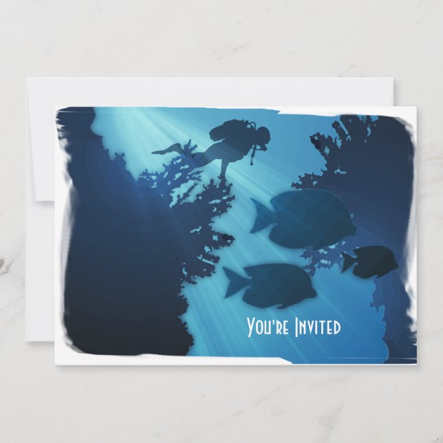 Invitation Poissons du monde et plongeur autonome bleus (Devant)