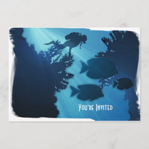 Invitation Poissons du monde et plongeur autonome bleus