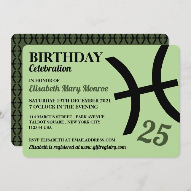 Invitation Poissons, Poisson, Signal Étoile Zodiaque, Anniver (Devant / Derrière)