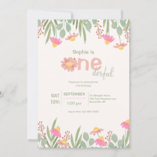 Invitation Poissons roses Aquarelle Premier anniversaire Invi