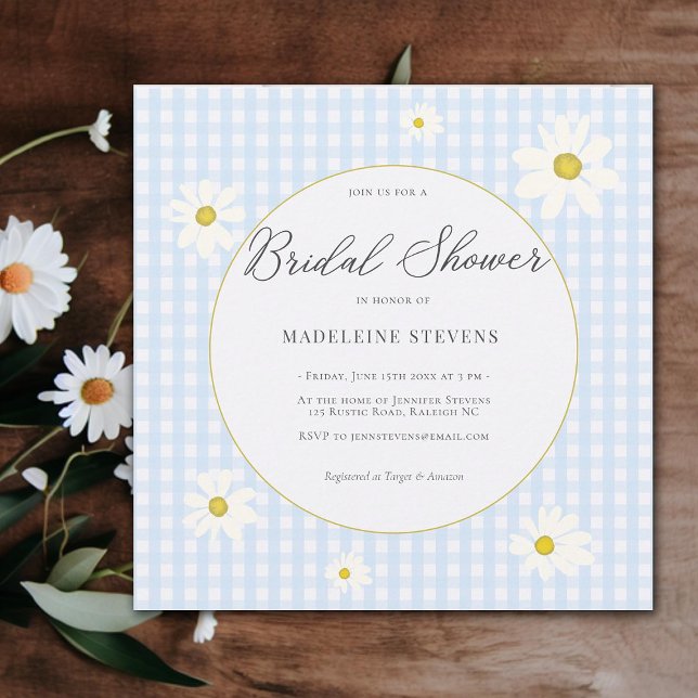 Invitation Poissons rustiques Bébé Bleu En vichy Fête des mar (rustic daisies blue gingham bridal shower invitation backyard boho elegant garden modern simple)