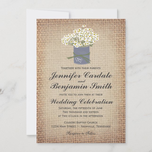 Invitation Poissons Rustiques Double Coeur Burlap Mariage Inv (Devant)