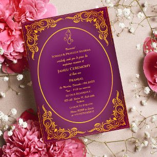 Invitation Poite Janeu Upanayanam Fil Sacré Hindou Bleu Or