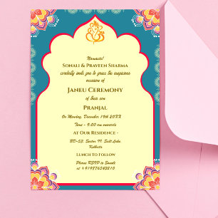 Invitation Poite Janeu Upanayanam Hindu Saint Thread Blue Gol