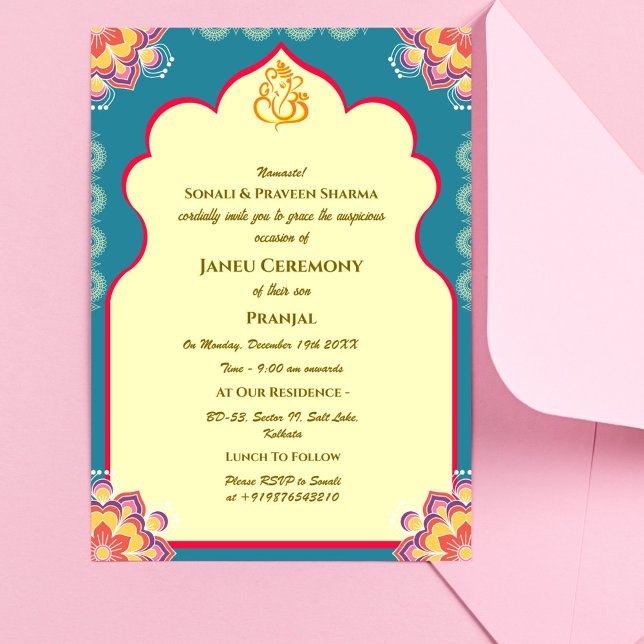 Invitation Poite Janeu Upanayanam Hindu Saint Thread Blue Gol (Créateur téléchargé)