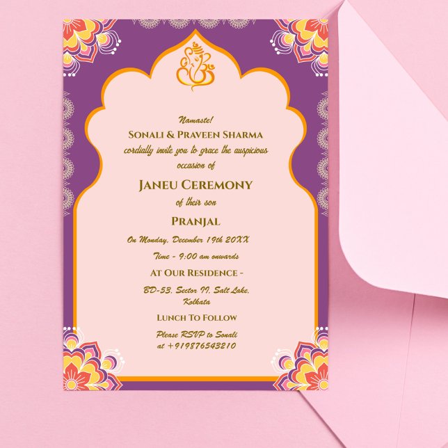 Invitation Poite Janeu Upanayanam Hindu Saint Thread Blue Gol (Créateur téléchargé)