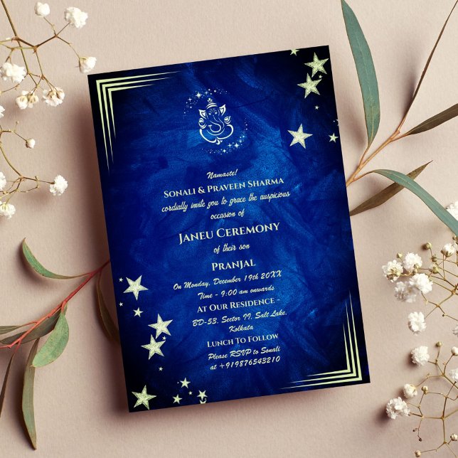 Invitation Poite Janeu Upanayanam Hindu Saint Thread Blue Gol (Créateur téléchargé)