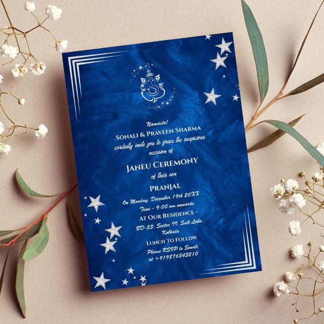 Invitation Poite Janeu Upanayanam Hindu Saint Thread Blue Gol (Créateur téléchargé)