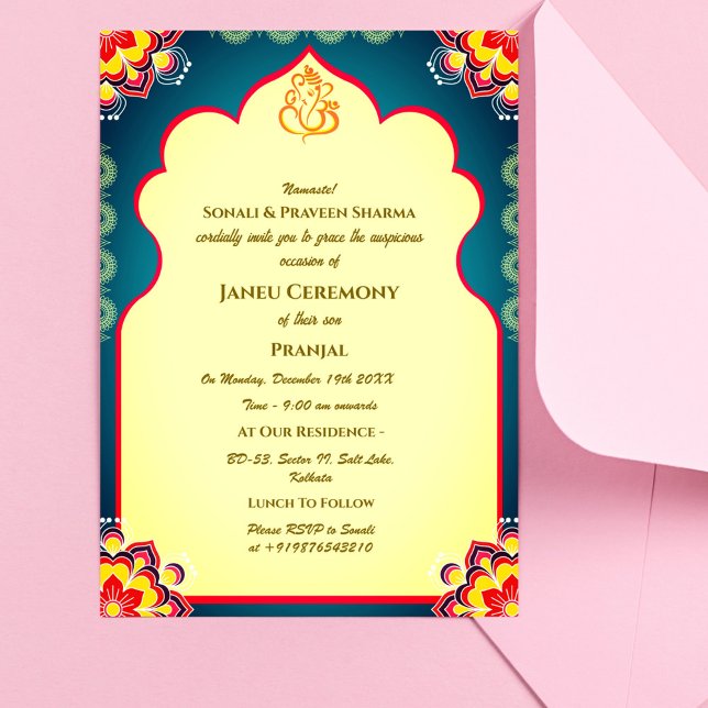 Invitation Poite Janeu Upanayanam Hindu Saint Thread Blue Gol (Créateur téléchargé)