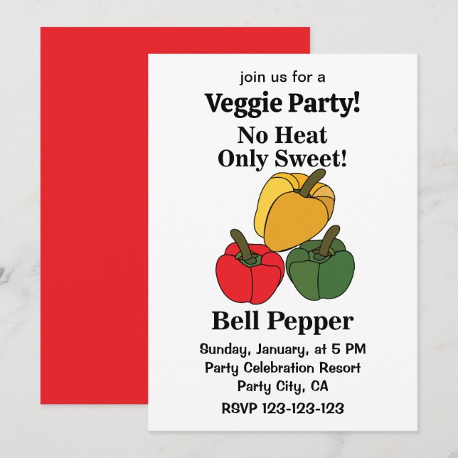 Invitation Poivron Rouge Vert Jaune Capsicum Bell Pepper Fête (Devant / Derrière)