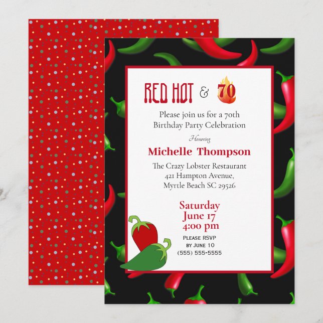 Invitation Poivrons rouges et verts amusants 70e anniversaire (Devant / Derrière)