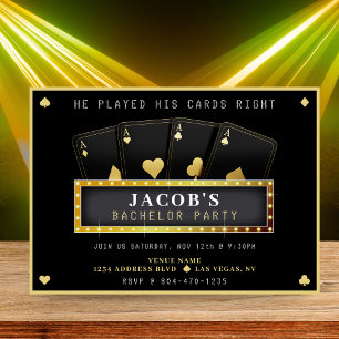Invitation Poker Aces Gold et Black Bachelor Party