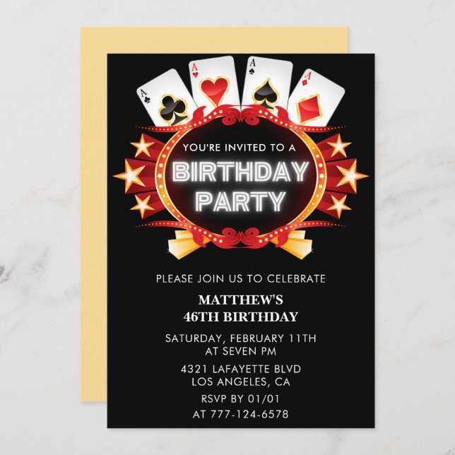 Invitation Poker Casino Playing card 46e anniversaire invitat (Devant / Derrière)