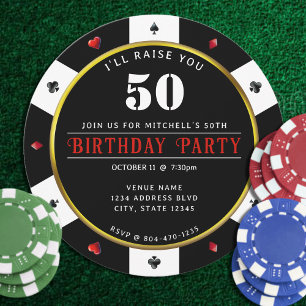 Invitation Poker Chip 50e fête d'anniversaire