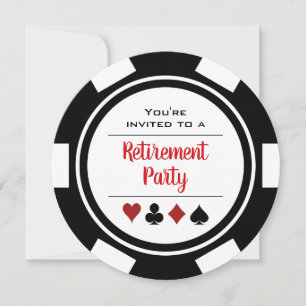 Invitation Poker Chip Black Red White Retraite Party