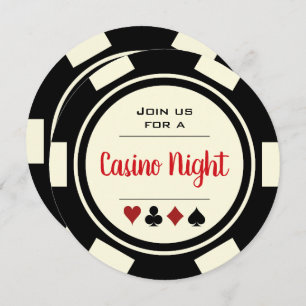 Invitation Poker Chip Black White Casino Nuit Anniversaire