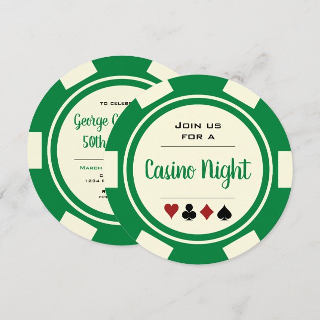 Invitation Poker Chip Green Off-White Casino Nuit Anniversair (Devant / Derrière)