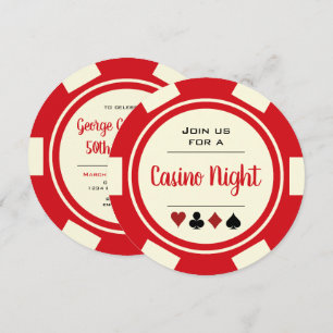 Invitation Poker Chip Red Hors White Casino Nuit Anniversaire
