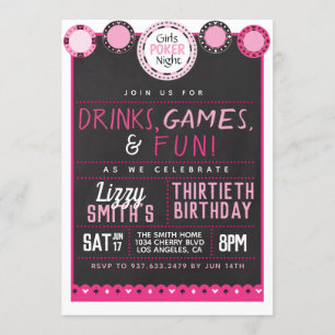 Invitation Poker de nuit pour filles Anniversaire