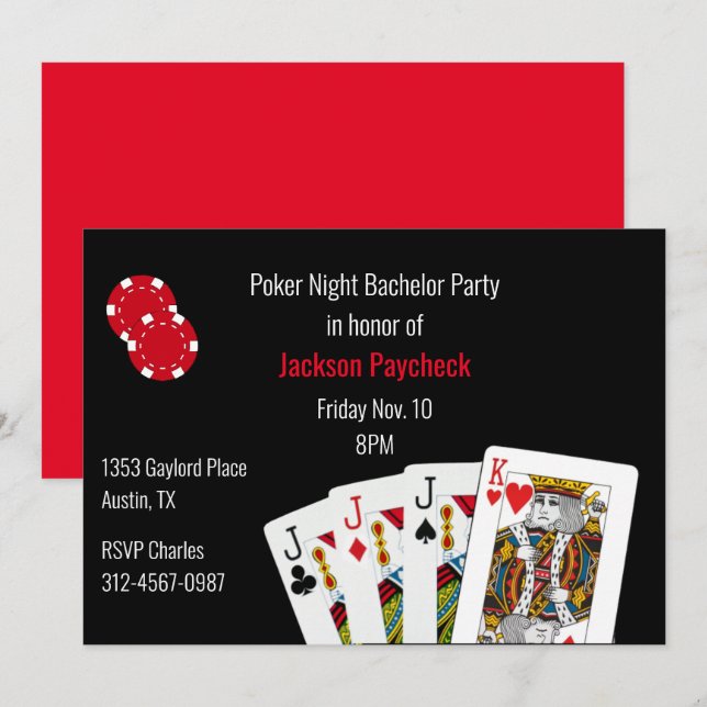Invitation Poker Them Bachelor Party (Devant / Derrière)