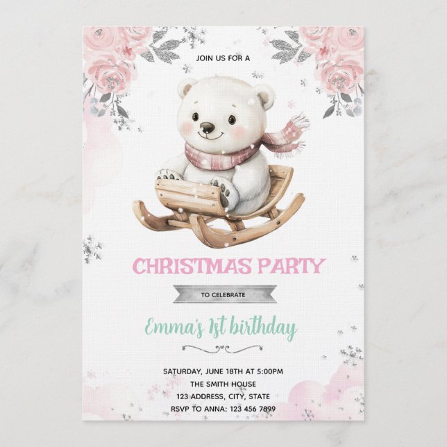 Invitation Polar Bear and Snowflakes Invite (Devant)
