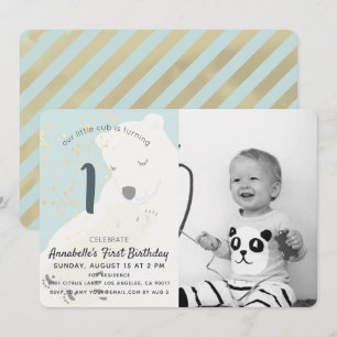 Invitation Polar Bear Maman & Cub Photo 1er Anniversaire Invi