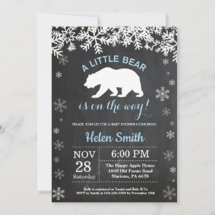 Invitation Polar Bear Winter Boy Baby shower Chalkboard