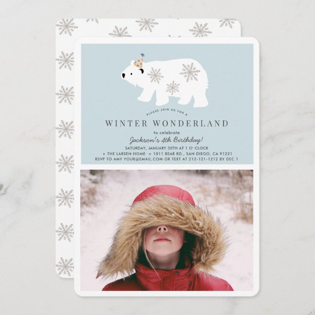 Invitation Polar Bear Winter Wonderland Photo Blue Anniversai (Devant / Derrière)