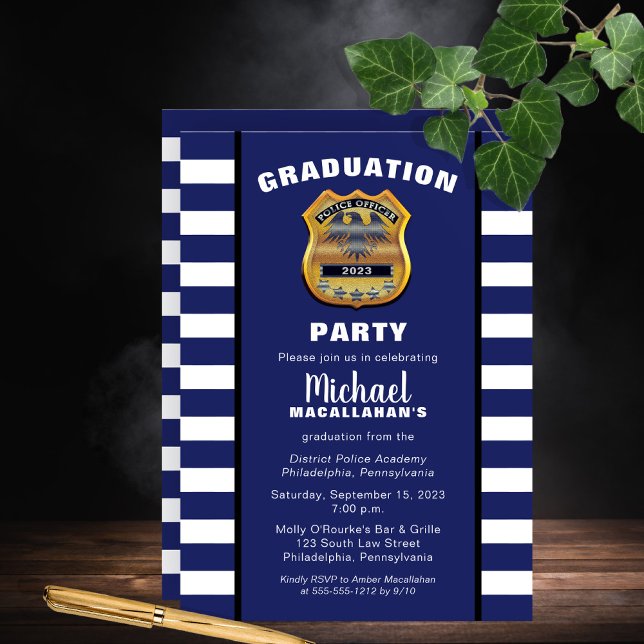Invitation Police Badge Blue White Graduation Party (Créateur téléchargé)
