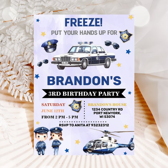 Invitation Police Boy 3e fête d'anniversaire (Créateur téléchargé)