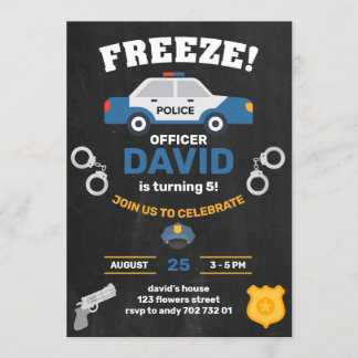 Invitation Police Boy Birthday Party Policier Chalkboard