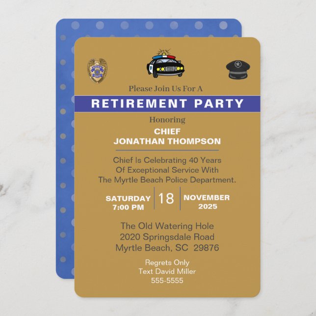 Invitation Police Chef Blue Line Gold Retirement (Devant / Derrière)