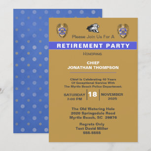 Invitation Police Chef Blue Line Gold Retirement