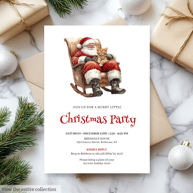 Invitation Police de caractères de script rouge vert traditio (Traditional Red Green Script Font Christmas Party Invite

)