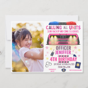 Invitation Police de Girl Pink Anniversaire