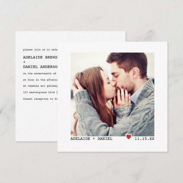 Invitation Police de machine à écrire Mariage photo personnal (Devant / Derrière)