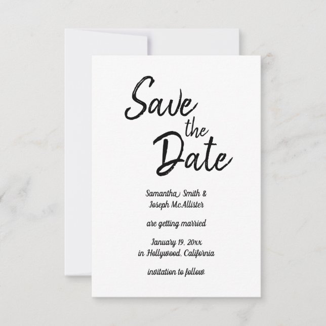 Invitation Police de style marqueur manuscrit Noir et Blanc (Devant)