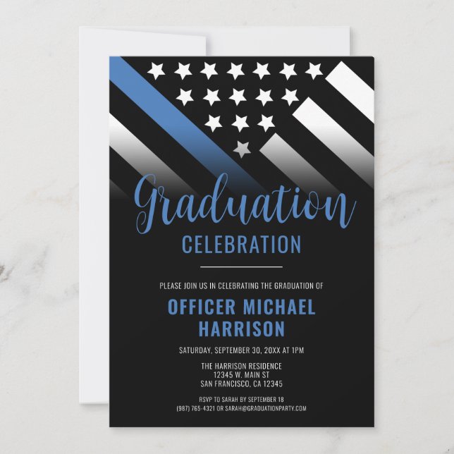 Invitation Police Graduation Party Blue Line Police Enforceme (Devant)